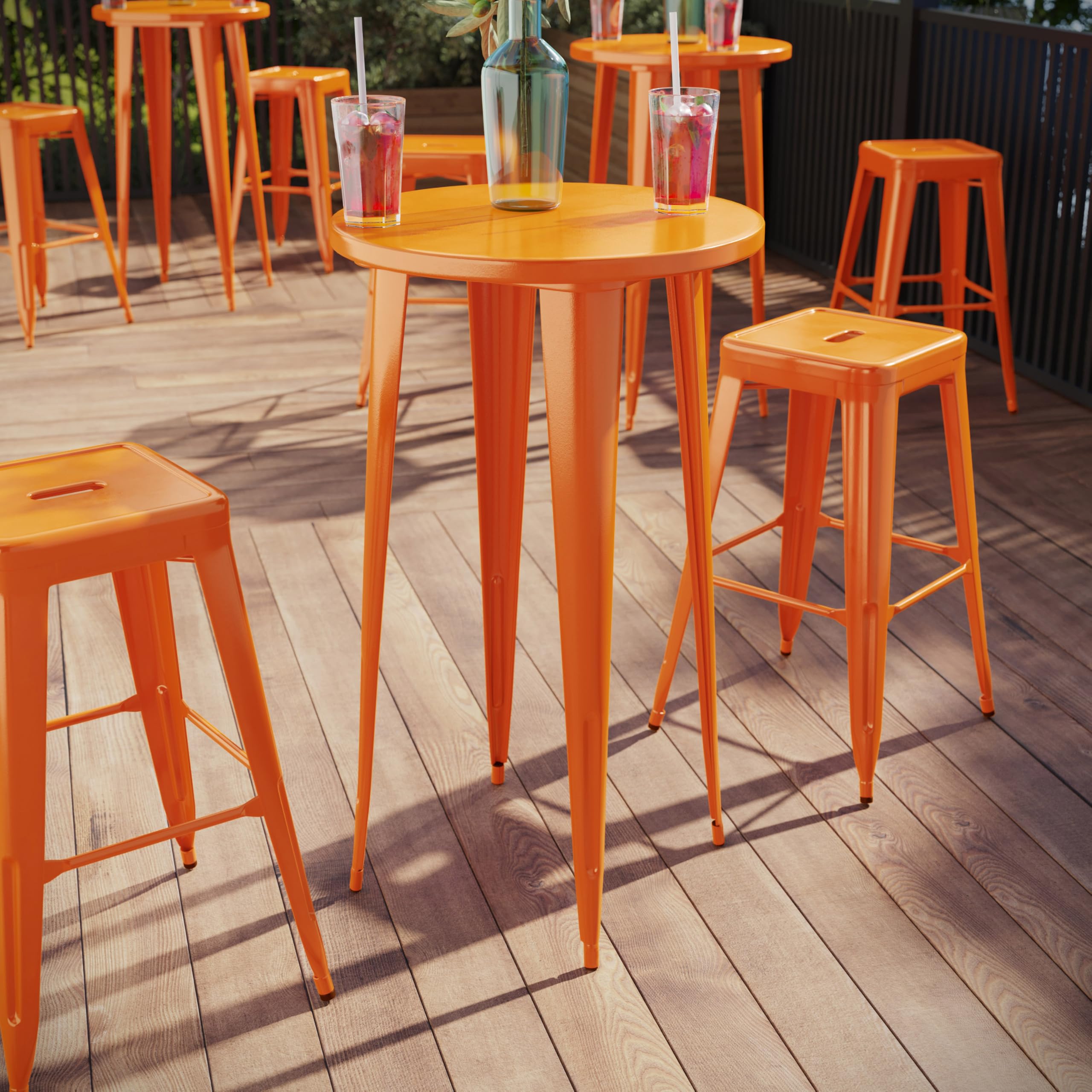 Flash Furniture James Commercial Grade 24&quot; Round Orange Metal Indoor-Outdoor Bar Height Table