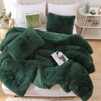 Smoofy Faux Fur Emerald Green Comforter Set Queen Size 3Pcs Fluffy Fuzzy Plush Comforter Set Cute Soft Shaggy Velvet Double-Side