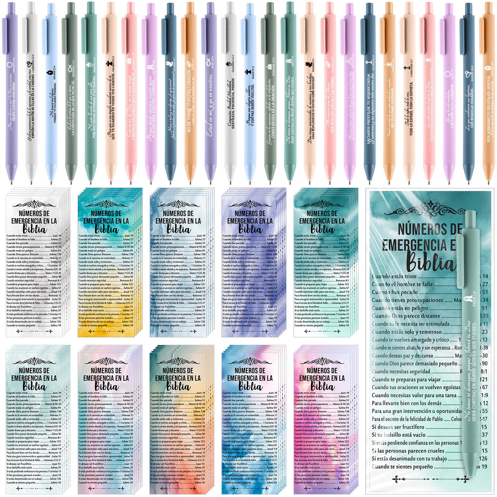 Feifeiya 50 Sets Mother'S Day Christian Gifts Bulk Bible Verse Pens Emergency Numbers Bookmarks Church Welcome Gospel Tracts For