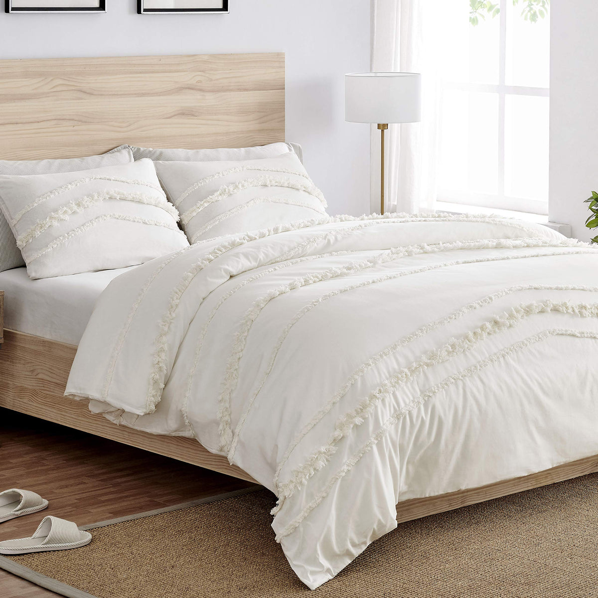 Sweet Jojo Designs Bohemian Boho Chic Ivory Macrame Tufted Tassel 3 Pc. Full / Queen Size Bed Bedding Set Duvet Comforter Cover