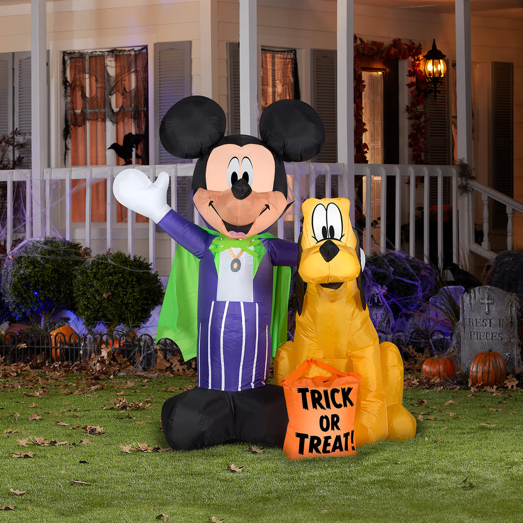Gemmy Airblown Inflatable Vampire Mickey Mouse And Pluto, 5 Ft Tall, Purple