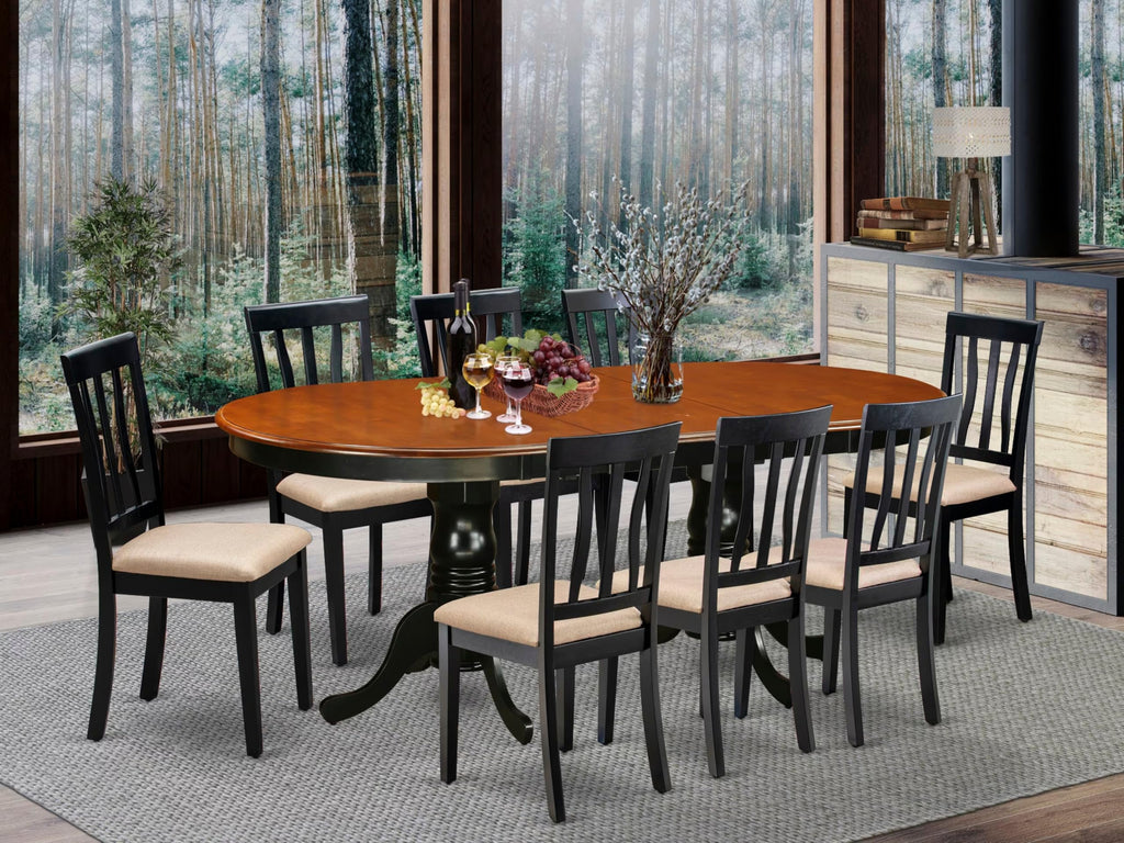 East West Furniture PLAN9-BCH-C 9 Piece Dining Table Set Includes an Oval Dinner Table with Butterfly Leaf and 8 Linen Fabric Dining Room Chairs, 42x78 Inch, Black & Cherry
