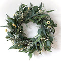 HomeKaren Wreaths for Front Door 22 Inch, All Season Greenery Wreath Olive Eucalyptus Leaves and White Mixed Berry for Indoor Ou