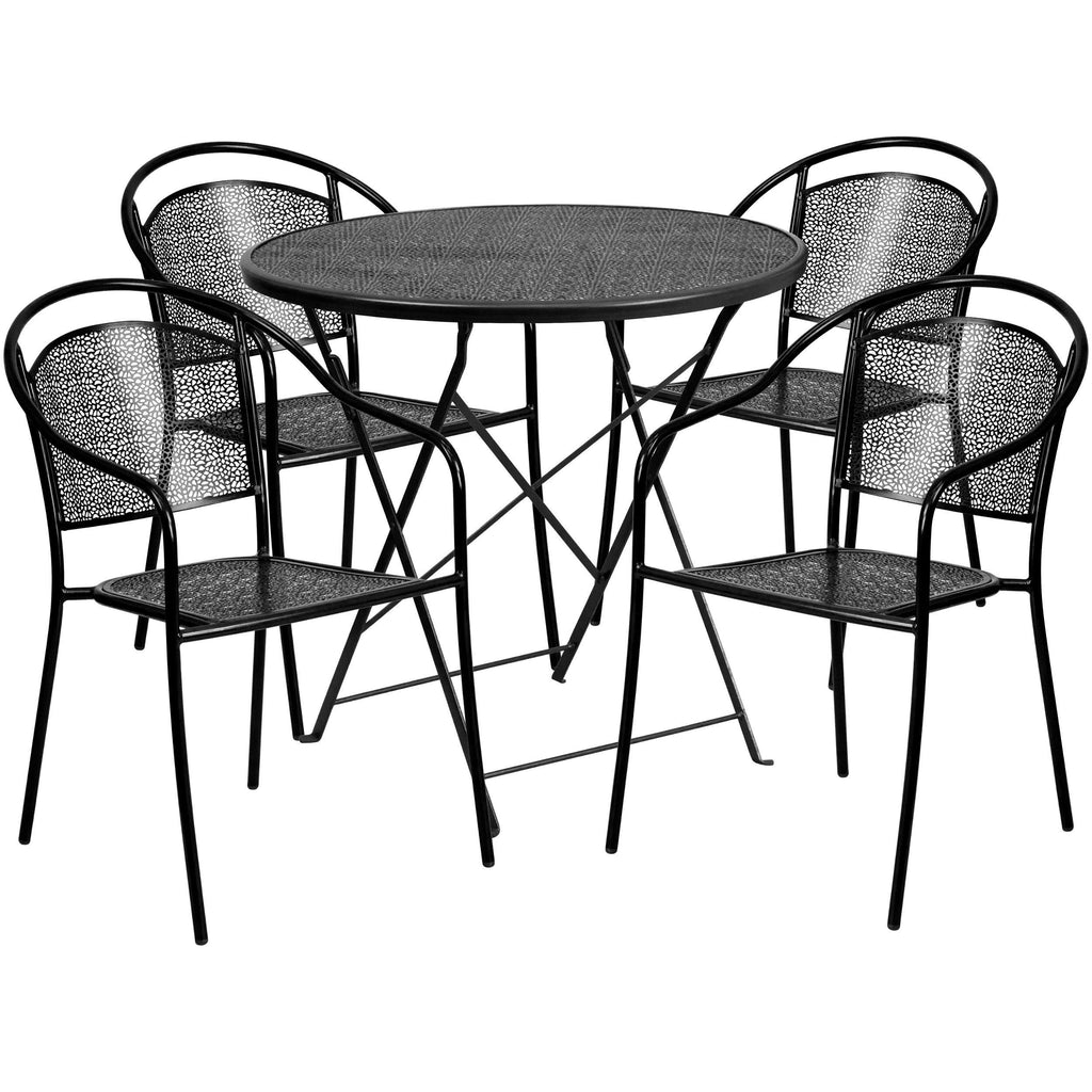 Flash Furniture Commercial Grade 30" Round Sky Blue Indoor-Outdoor Steel Folding Patio Table Set with 4 Round Back Chairs