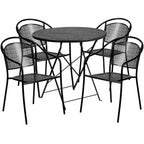 Flash Furniture Commercial Grade 30" Round Sky Blue Indoor-Outdoor Steel Folding Patio Table Set with 4 Round Back Chairs