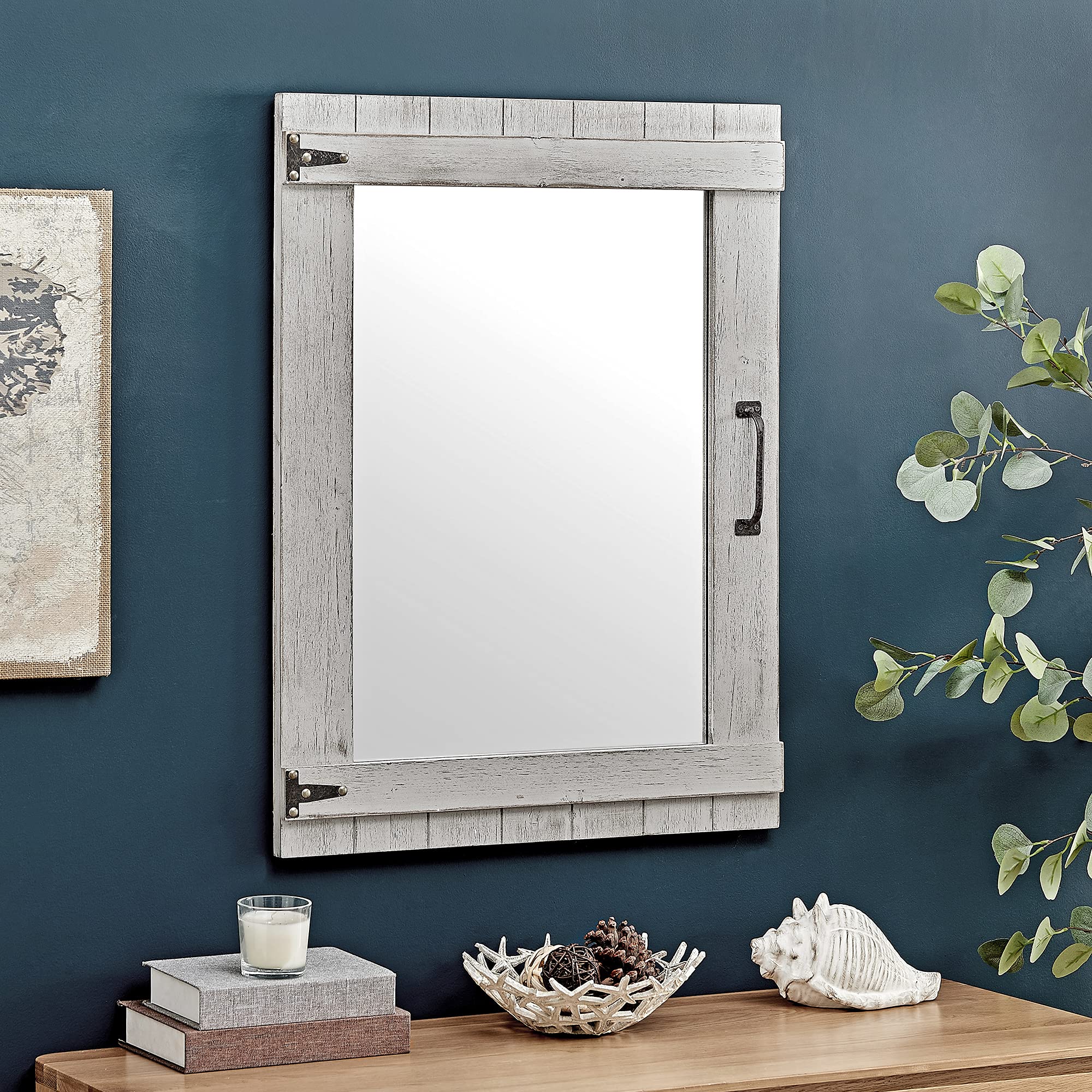 FirsTime & Co. Gray Weathered Barn Door Wall Mirror, Vintage Decor for Bedroom and Bathroom Vanity, Wood, Farmhouse, 32 x 24 Inc