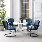 Crosley Furniture Ridgeland 5-Piece Outdoor Dining Set for 4, Retro Metal Round Patio Table and Chairs, Navy Gloss