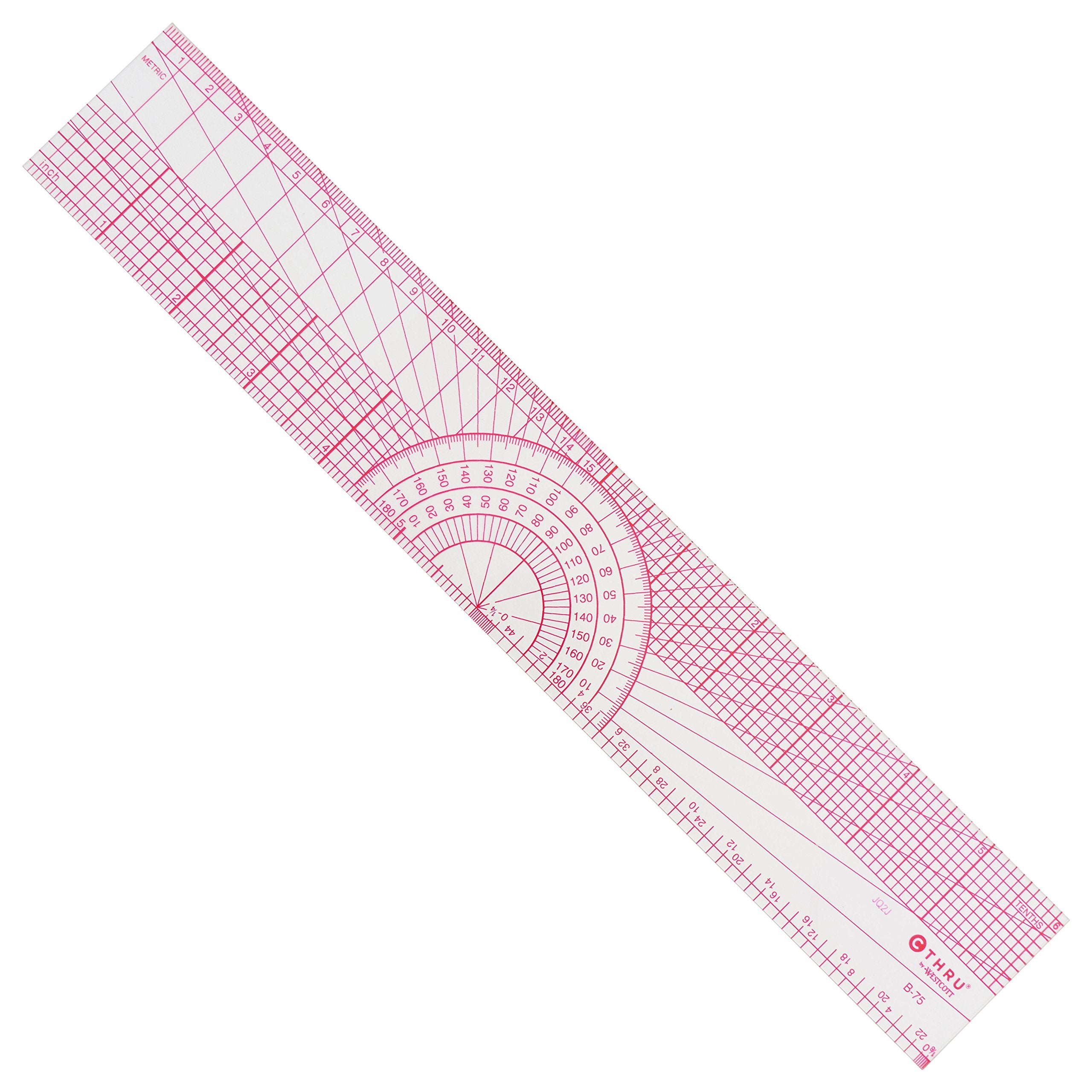 Westcott Beveled Protractor Ruler, 12', Transparent (B-75)