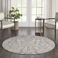 Nourison Jubilant Damask Grey 53 x Round Area-Rug, Easy-Cleaning, Non Shedding, Bed Room, Living Room, Dining Room, Kitchen (