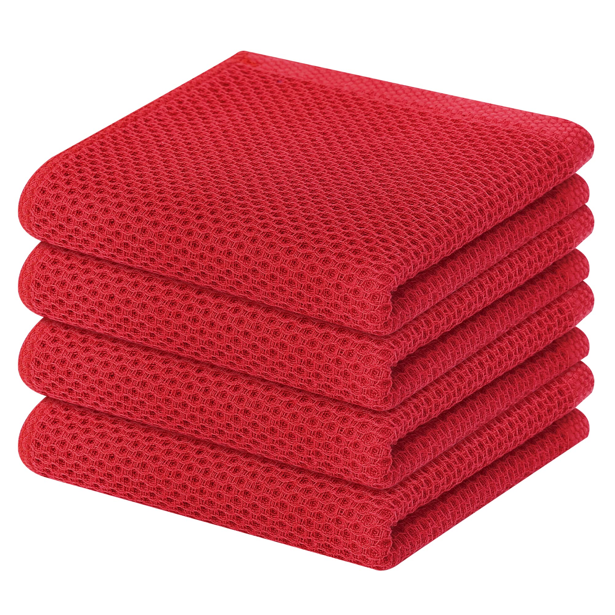 Homaxy 100% Cotton Waffle Weave Kitchen Dish Towels, Ultra Soft Absorbent Quick Drying Cleaning Towel, 13 x 28 Inches, 4-Pack, R