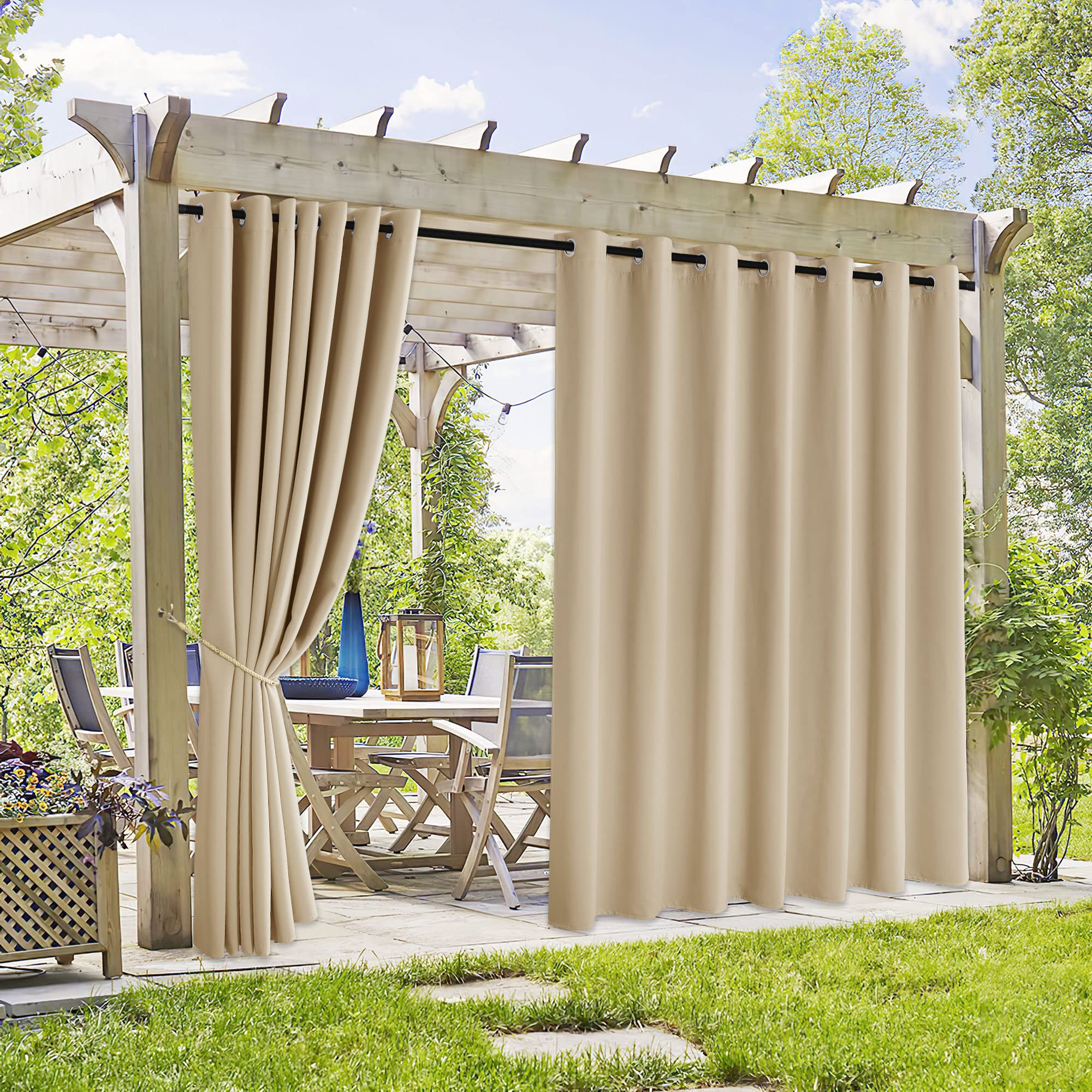 Ryb Home Extra Wide Outdoor Curtains 2 Panels - Uv Protect Waterproof Privacy Outside Curtains For Patio Gazebo Balcony Lanai Po