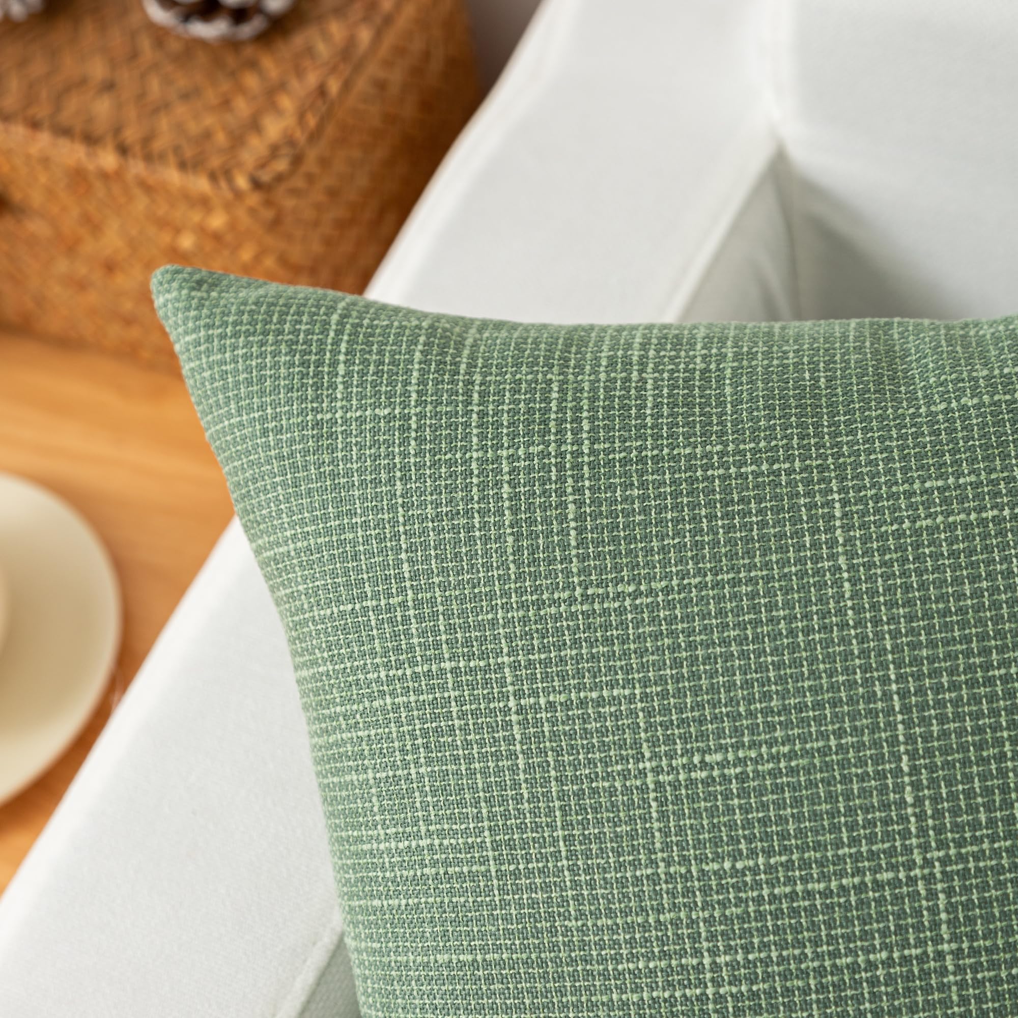 Kevin Textile Set Of 2 Sage Green Pillow Covers 18 X 18 Inch Spring Farmhouse Boho Decorative Throw Pillow Covers Linen Cushion Covers For Sofa Couch Décor