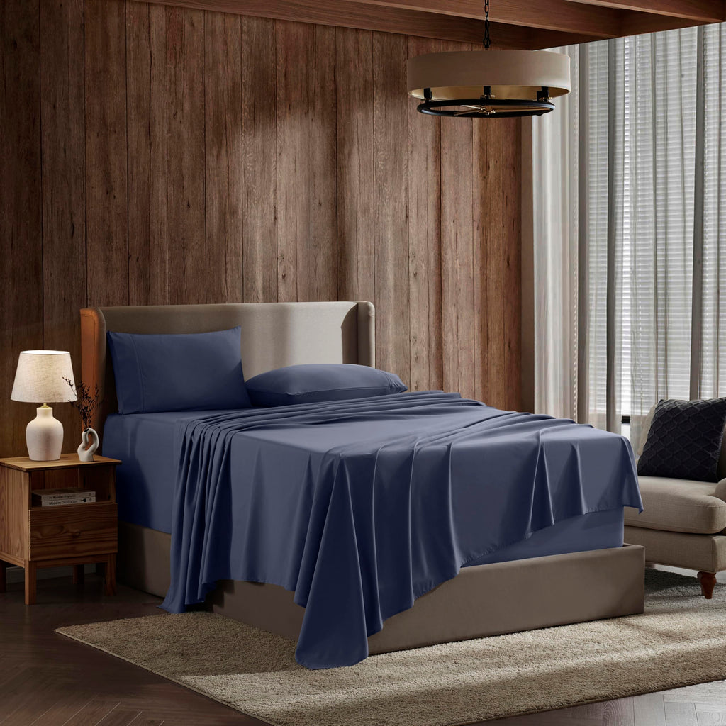Nestl Full Size Sheet Sets - 4 Piece Full Size Sheets, Deep Pocket, Hotel Luxury, Extra Soft, Breathable And Cooling, Navy Blue Bed Sheets For Full Size Mattress