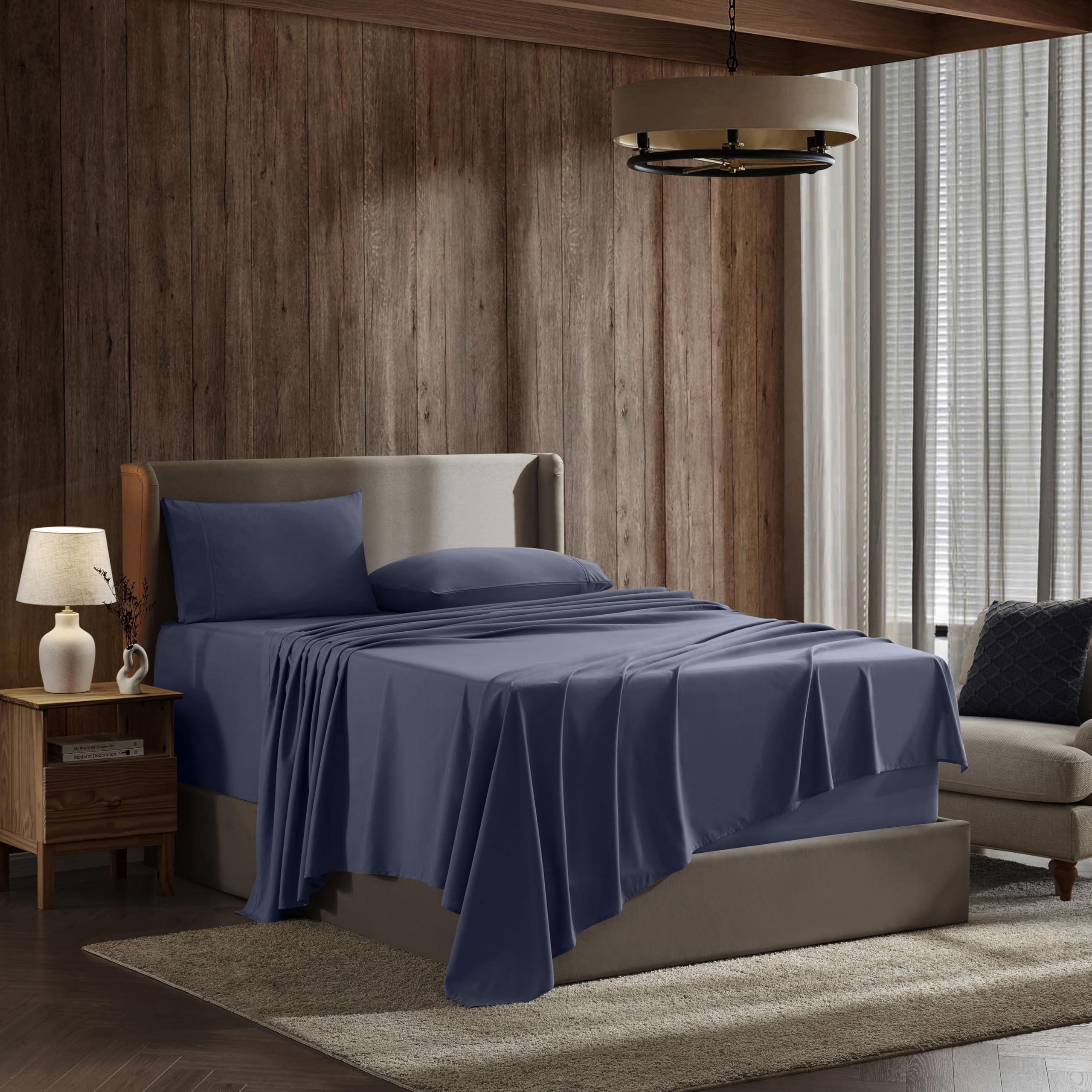 Nestl Full Size Sheet Sets - 4 Piece Full Size Sheets, Deep Pocket, Hotel Luxury, Extra Soft, Breathable And Cooling, Navy Blue Bed Sheets For Full Size Mattress