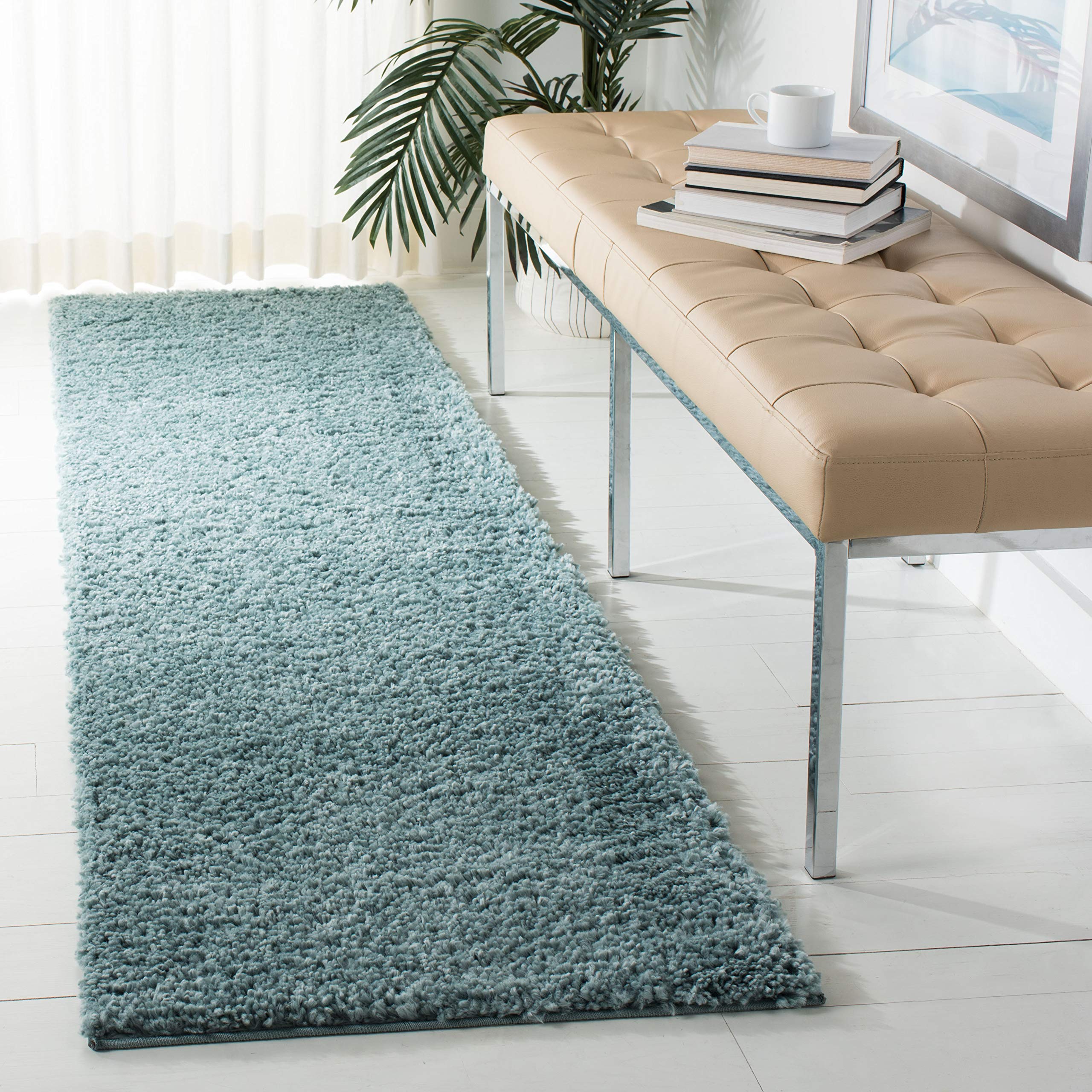 SAFAVIEH August Shag Collection Runner - 23 x 16, Aqua, Solid Design, Non-Shedding & Easy Care, 1.2-inch Thick, Ideal for The 