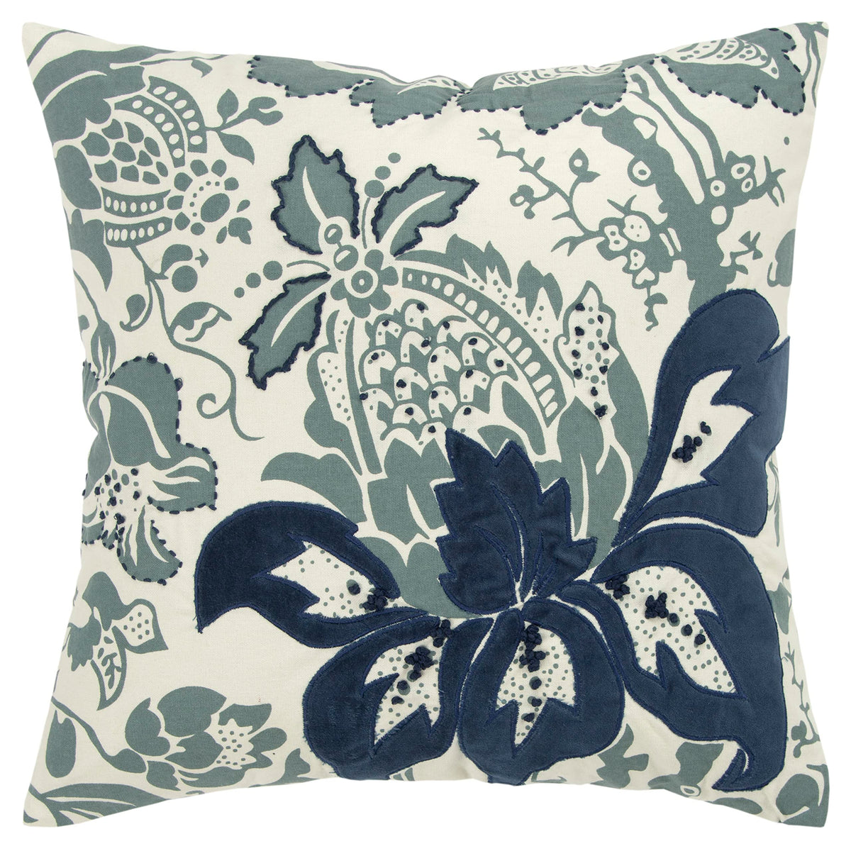 Rizzy Home | T09780 | Poly Fill Decorative Pillow | 18&quot;X18&quot; White/Blue/Floral