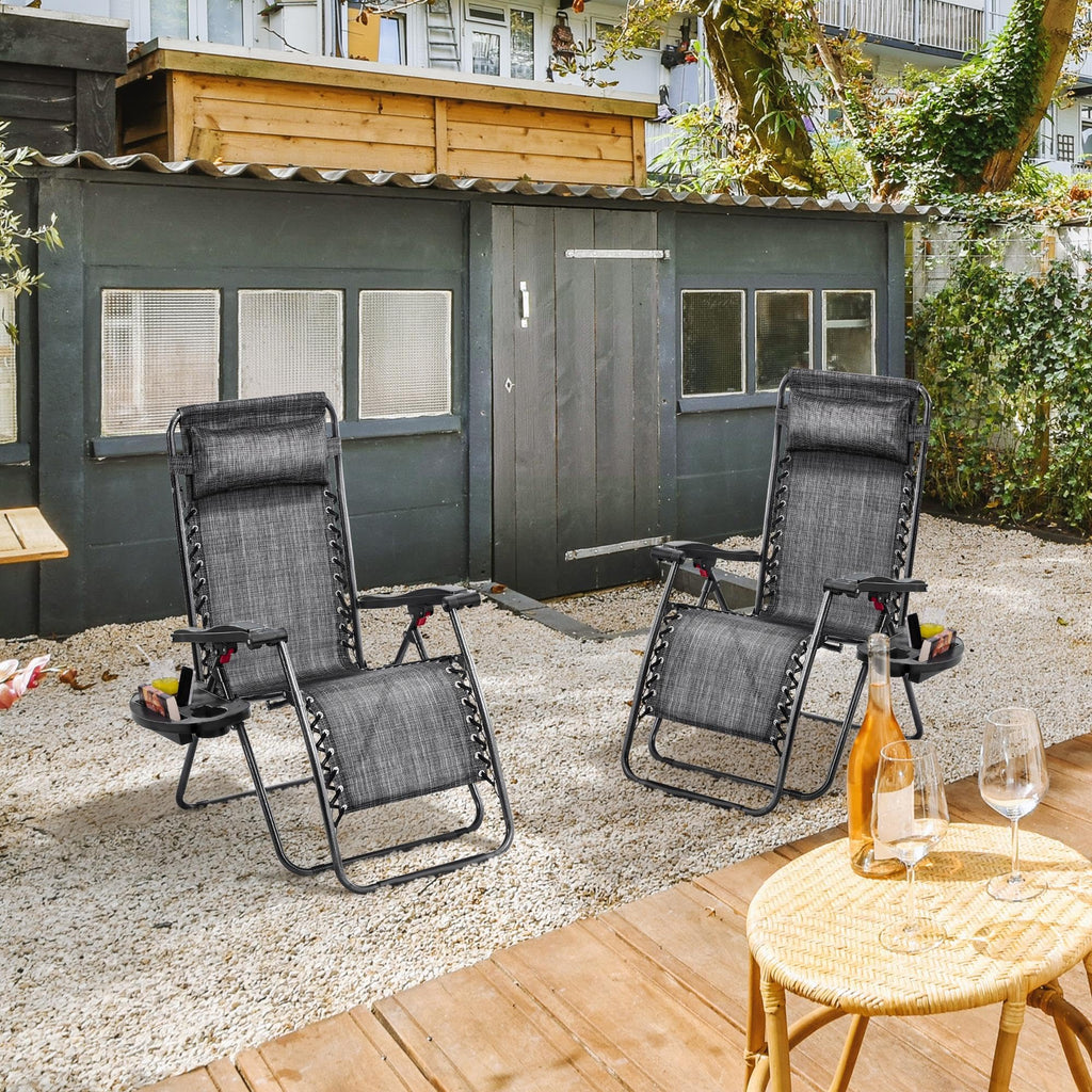 Yaheetech 26' Zero Gravity Recliners Outdoor Adjustable Folding Reclining Lounge Chairs W/Pillows, Cup Holder Trays And Carry Strap For Patio Backyard Beach Gray Set Of 2