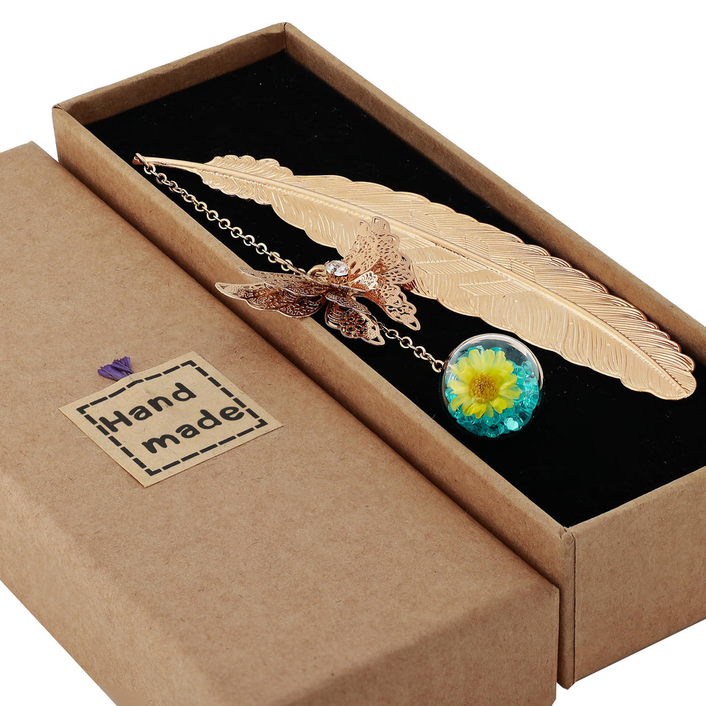 Toirxarn Gold Feather Bookmark With Butterfly Charm - Elegant Bookmarks For Women, Book Lovers Gifts, Book Marker For Reading, T