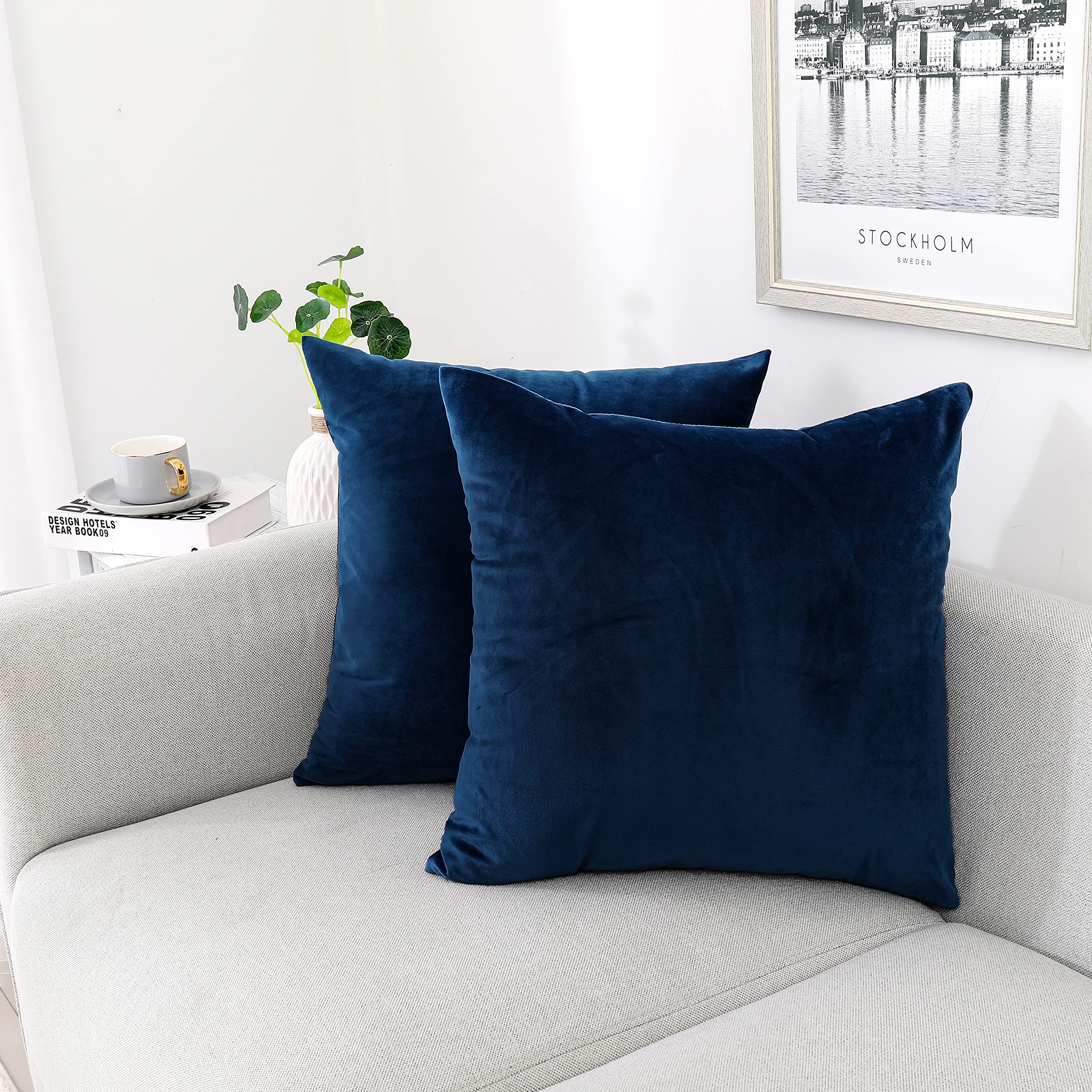 Nini All Decorative Throw Pillow Covers Velvet 22X22 Inch Pack Of 2 Dark Blue Cushion Covers Soft For Couch Sofa Bedroom Living