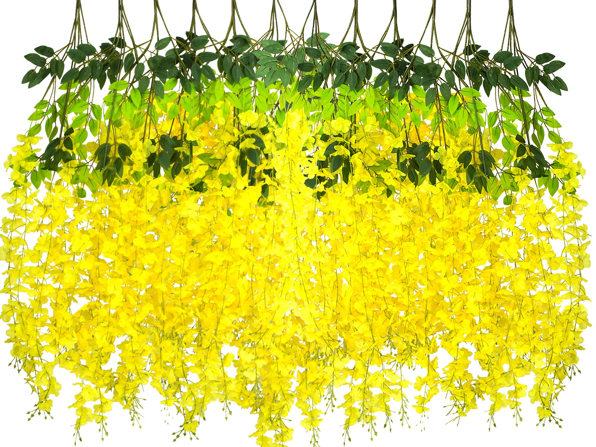 AITISOR 24 Pack Artificial Fake Wisteria Vine Ratta (3.75 Feet) Hanging Garland Silk Flowers String Home Party Wedding Decor (Ye
