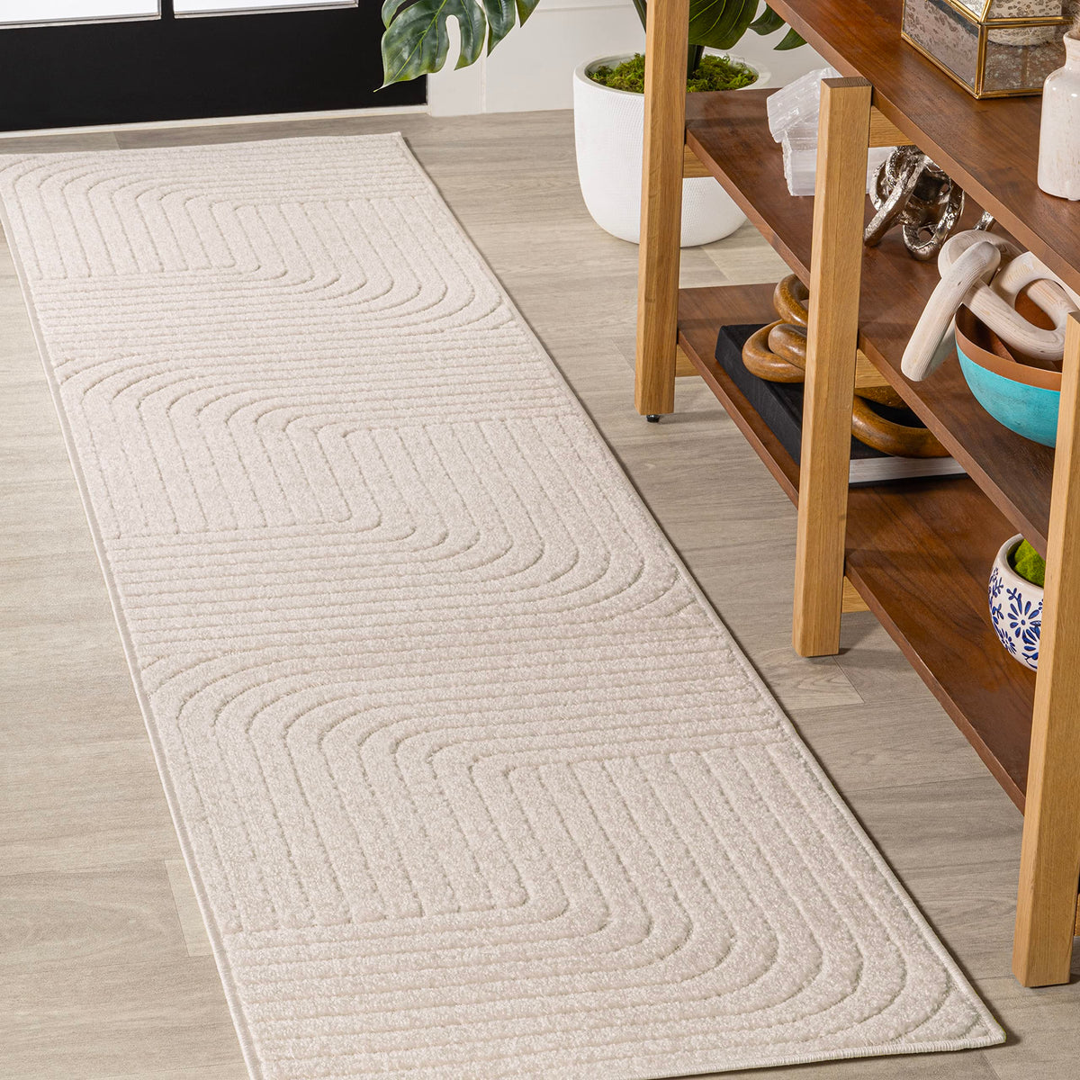 Jonathan Y Scn101A-210 Odense High-Low Minimalist Angle Geometric Ivory/Cream 2 Ft. X 10 Ft. Indoor/Outdoor Runner Rug, Pet Frie