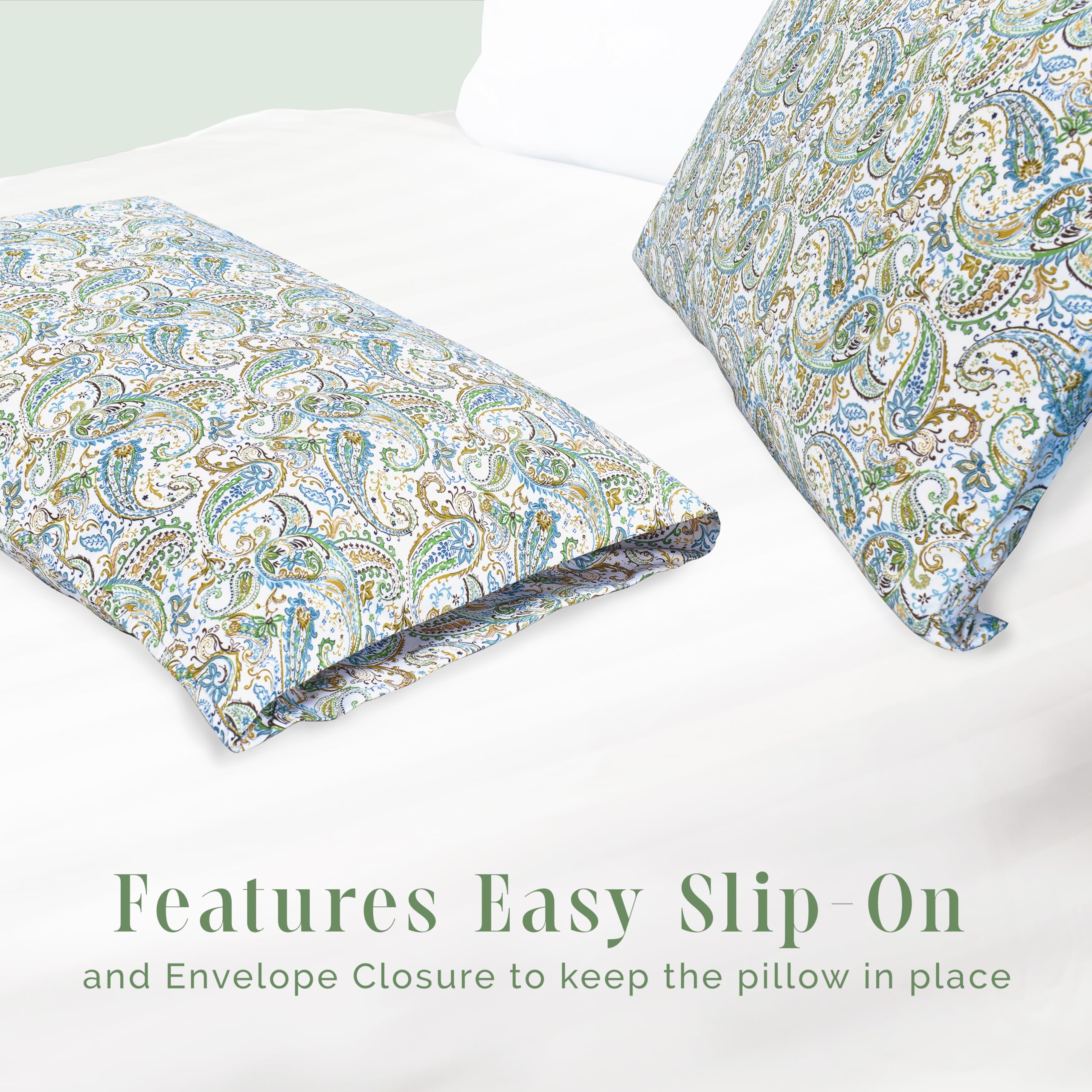 Elegant Comfort Ultra Soft Set Of 2 Floral Print Pillowcases - 1500 Premium Hotel Quality Microfiber, Soft And Smooth Envelope Closure 2-Piece Pillow Covers - King, Paisley Teal