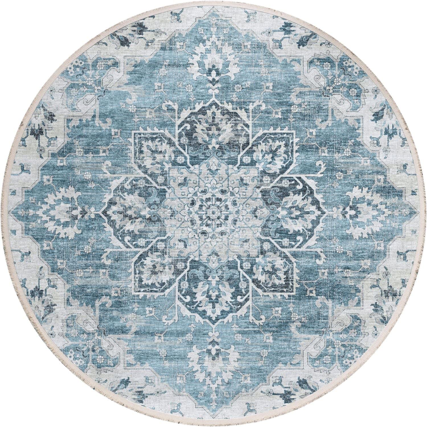 Marbella Mb3 Blue Traditional Rug Round 4' X 4'