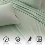 4 Piece Jersey Knit King Cotton Blend Green Sheet Set | Ultra-Soft T-Shirt Jersey Bedding Sheets & Pillowcases | Heathered, Brea
