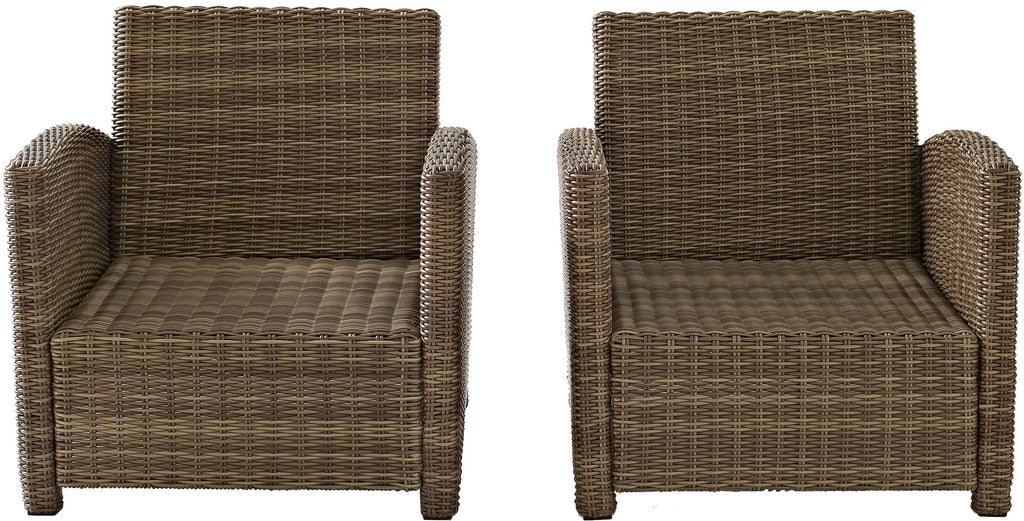 Crosley Furniture Bradenton 2-Piece Outdoor Chair Set, Wicker Patio Chairs for Conversation, Porch, Deck, Brown with Navy Cushions