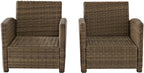 Crosley Furniture Bradenton 2-Piece Outdoor Chair Set, Wicker Patio Chairs for Conversation, Porch, Deck, Brown with Navy Cushions