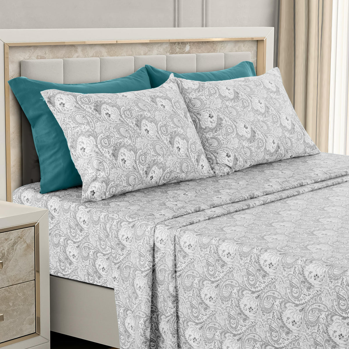 Ldc Paisley Queen Sheet Set, 6 Pc Soft Microfiber Wrinkle Free Sheets - Luxurious Printed Bed Sheets Includes Flat Sheet, Fitted