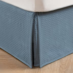 Miye Pleated Waffle Weave Bed Skirt, Tailored Dust Ruffle 22 Inch Drop Easy Fit, Machine Washable (Blue, Twinxl - 22'' Drop)