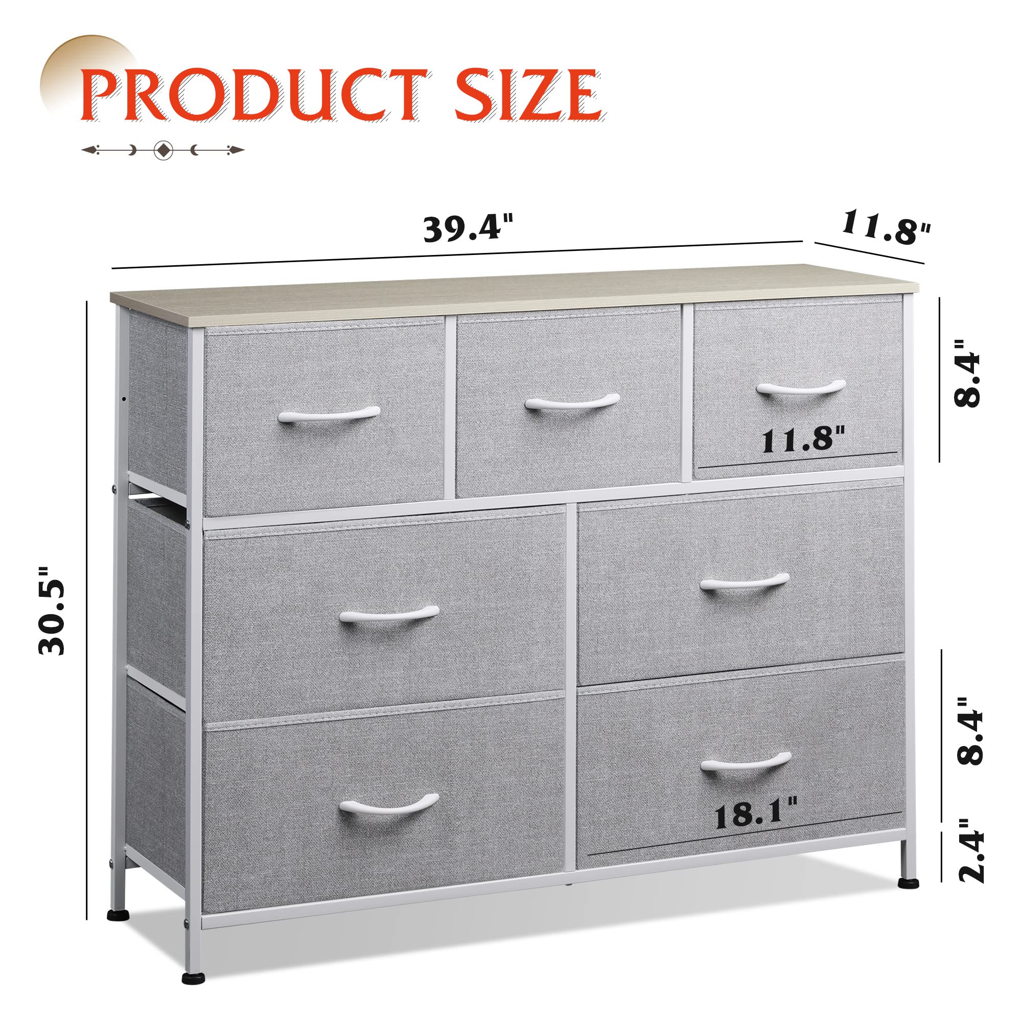 Wlive Dresser Tv Stand, Entertainment Center With Fabric Drawers, Media Console Table With Metal Frame And Wood Top For Tv Up To 45 Inch, Chest Of Drawers For Bedroom, Living Room, Light Grey