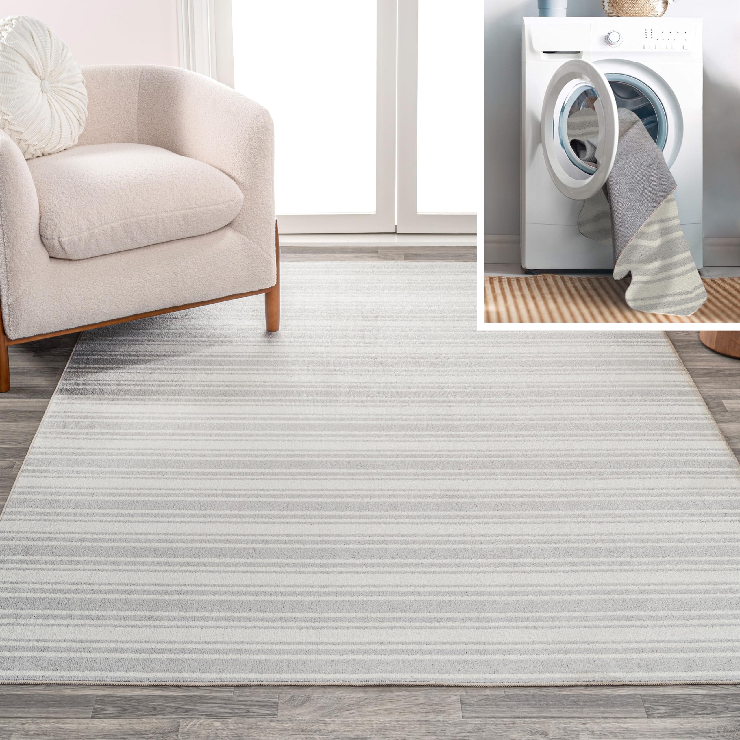 JONATHAN Y WSH304B-5 Fawning Two-Tone Striped Classic Low-Pile Machine-Washable Area Rug, Casual, Minimalist for Bedroom, Kitche