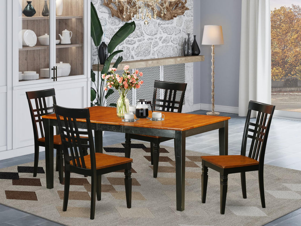East West Furniture NILG5-BCH-W 5 Piece Dinette Set for 4 Includes a Rectangle Table with Butterfly Leaf and 4 Dining Room Chairs, 36x66 Inch, Black & Cherry