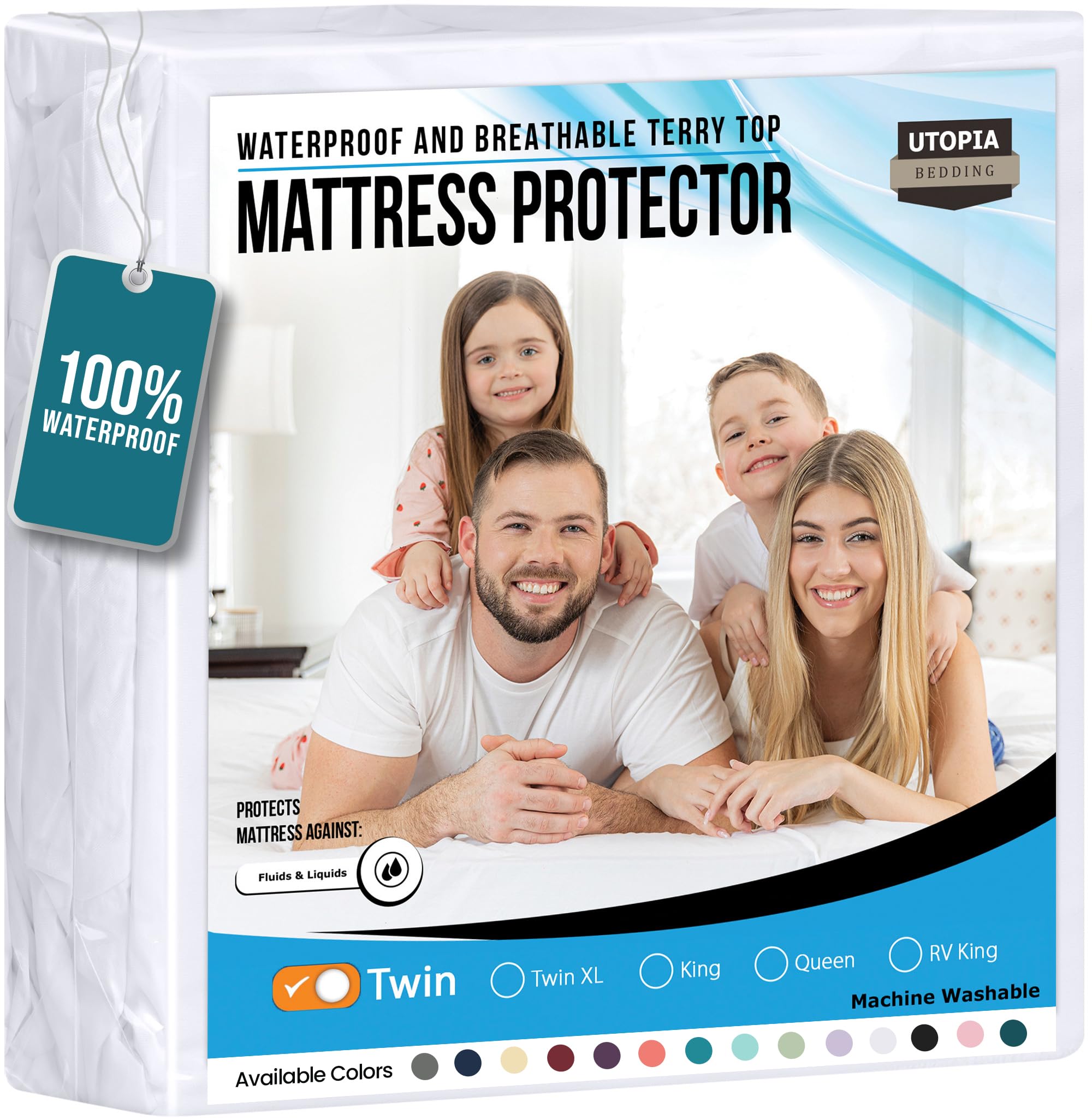 Utopia Bedding Waterproof Mattress Protector Twin Size, Premium Terry Mattress Cover 200 Gsm, Breathable, Fitted Style With Stre