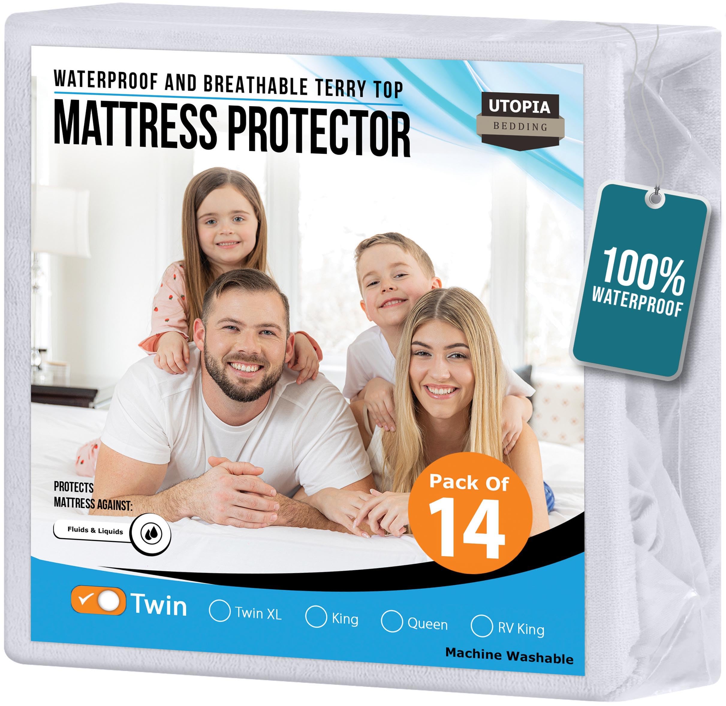 Utopia Bedding Waterproof Mattress Protector Twin Size (Pack Of 14), Premium Terry Mattress Cover 200 Gsm, Breathable, Fitted St