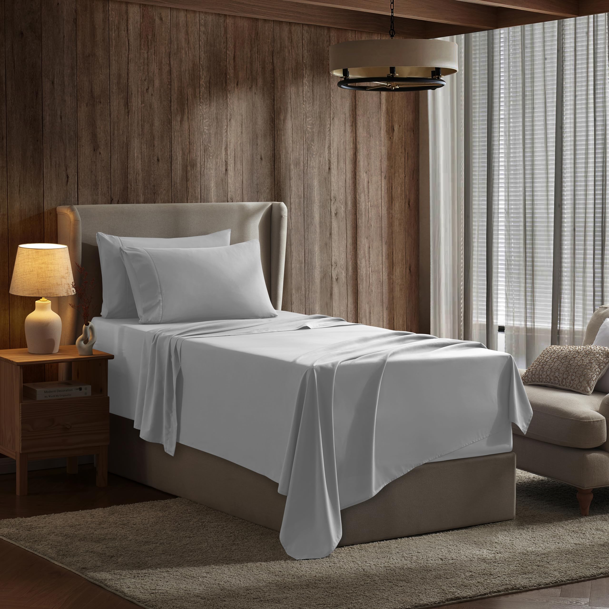 Nestl Extra Twin Deep Pocket Sheets Set - 4 Pc Soft Microfiber Twin Sheets Deep Pocket - Fade Resistant Bedding Sheets & Pillowcases - Twin, Silver Light Gray