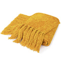 Pavilia Mustard Yellow Chenille Blanket For Twin Size Bed, Soft Gold Knit Blanket With Tassel Fringe, Woven Chenille Knitted Dec