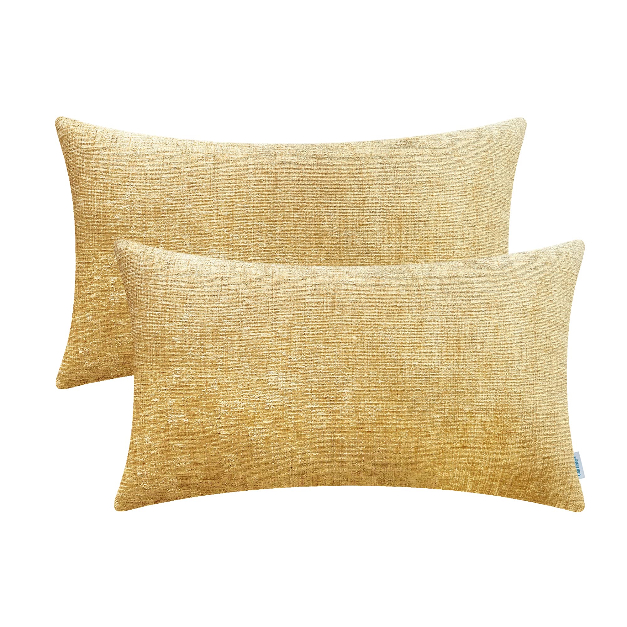Calitime Pack Of 2 Cozy Pillow Covers Cases For Couch Sofa Home Decoration Solid Dyed Soft Chenille 12 X 20 Inches Gold