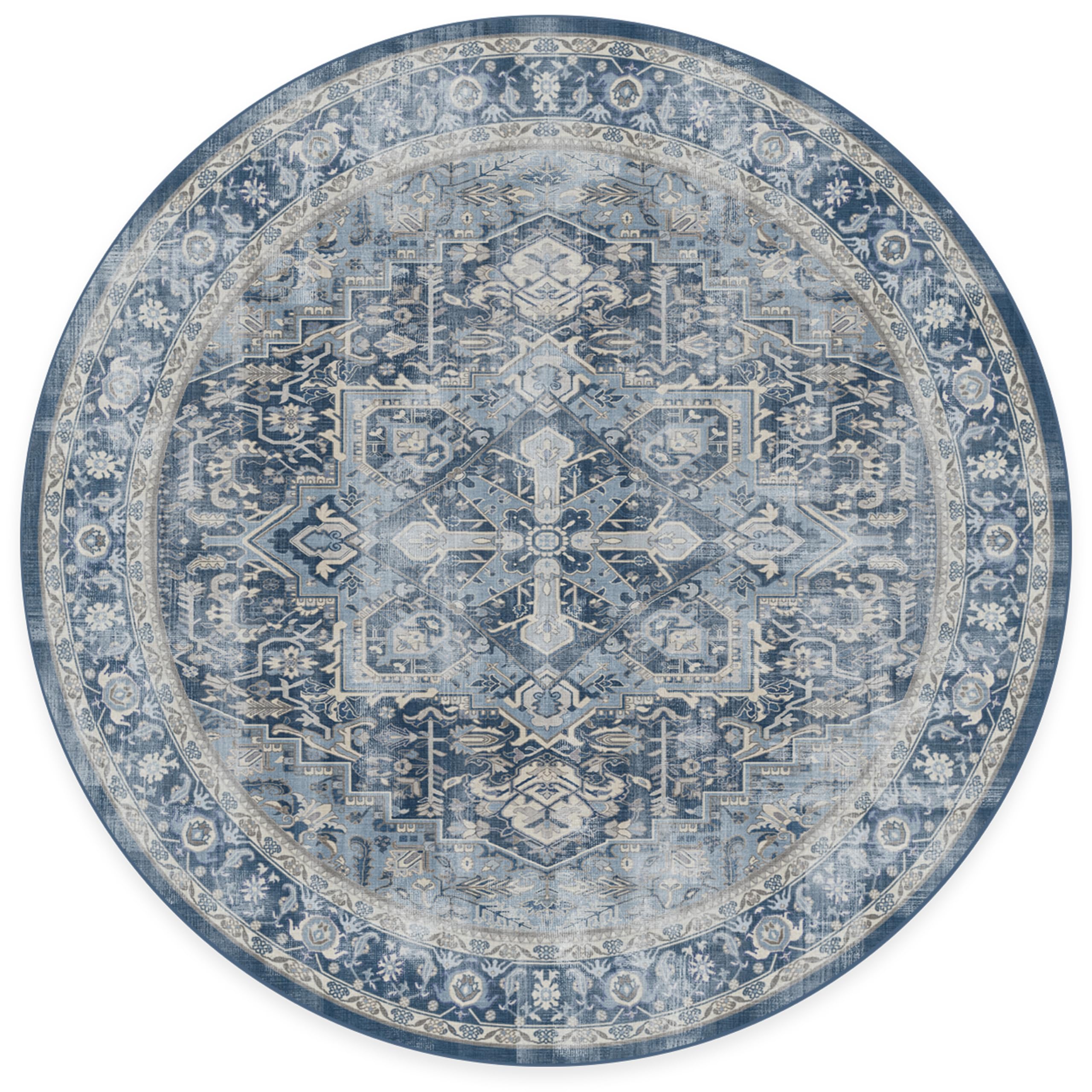 RUGGABLE Kamran Round Rug - Perfect Vintage Washable Rug for Living Room Bedroom Kitchen - Non-Slip, Pet & Child Friendly, Stain