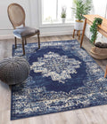 Vivorug 6x9 Area Rugs, Stain Resistant Washable Rug for Living Room, Vintage Inspired Rug (Navy/Blue, 6x9)