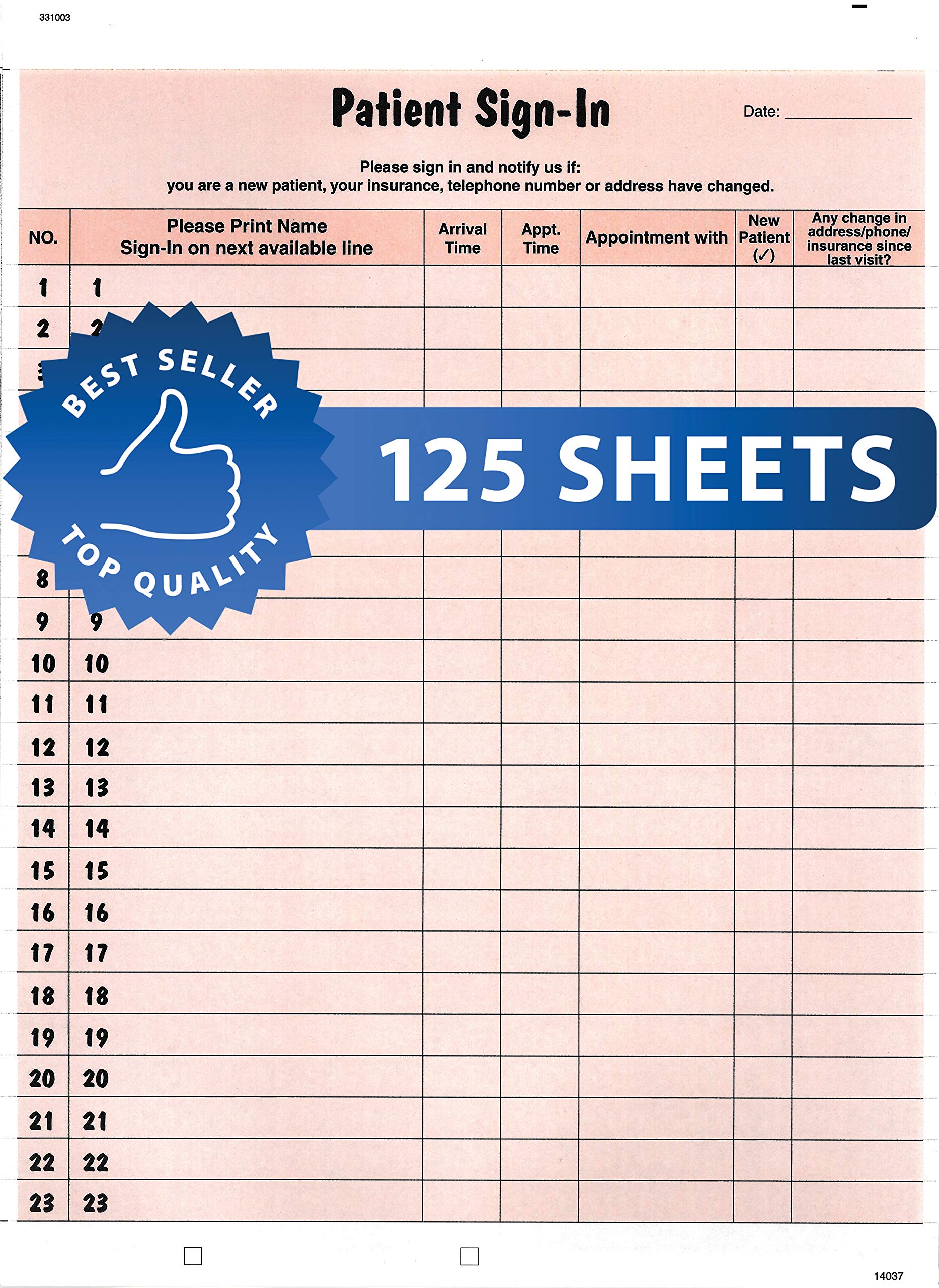 Tabbies Patient Sign-In Label Forms, 8-1/2' X 11' Form, Salmon, 23 Labels/Sheet, 125 Sheets/Pack (Tab14530)