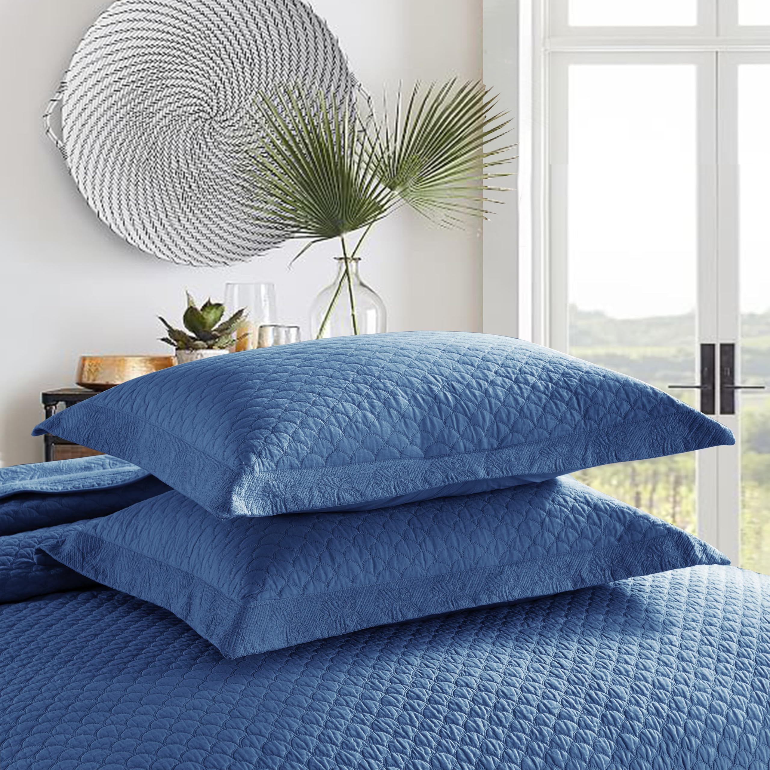 Marcielo 3-Piece 100% Cotton Oversized Bedspread Set Coverlet Set Lightweight Quilt Set Embroidery Farmhouse Bedding Set Tf (Tm
