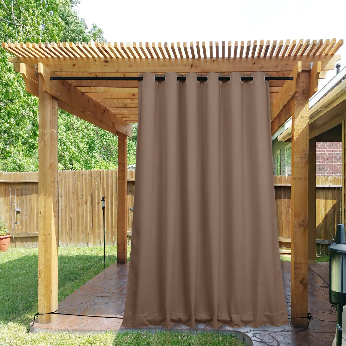 Nicetown 2 Panels Weighted Blackout Curtains For Patio Waterproof, Top & Bottom Grommet & Back Tab Fixed Outdoor Curtains Windpr