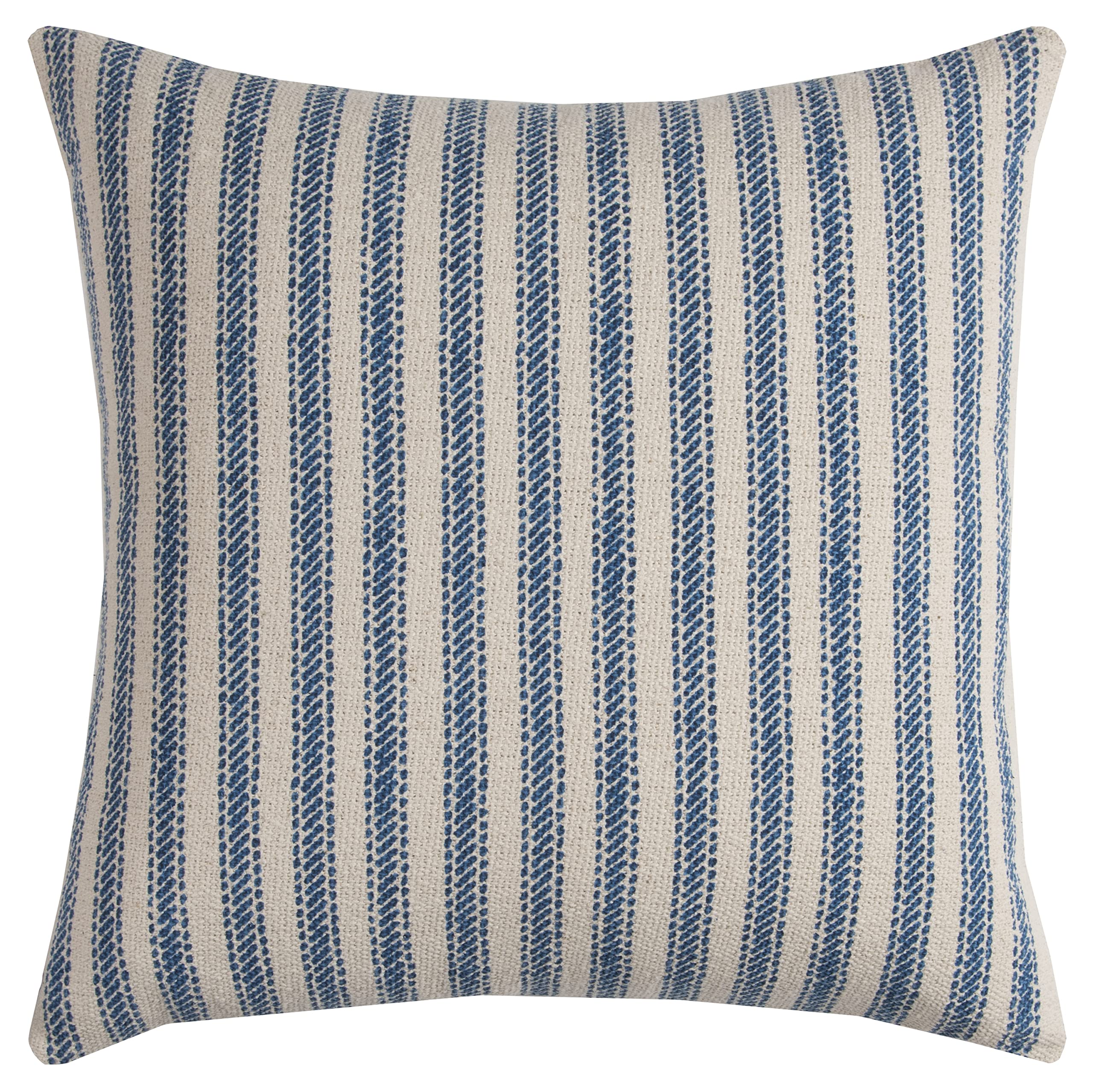 Rizzy Home | T11039 | Poly Fill Decorative Pillow | 20"X20" Blue/Neutral/Brown Ticking Stripe