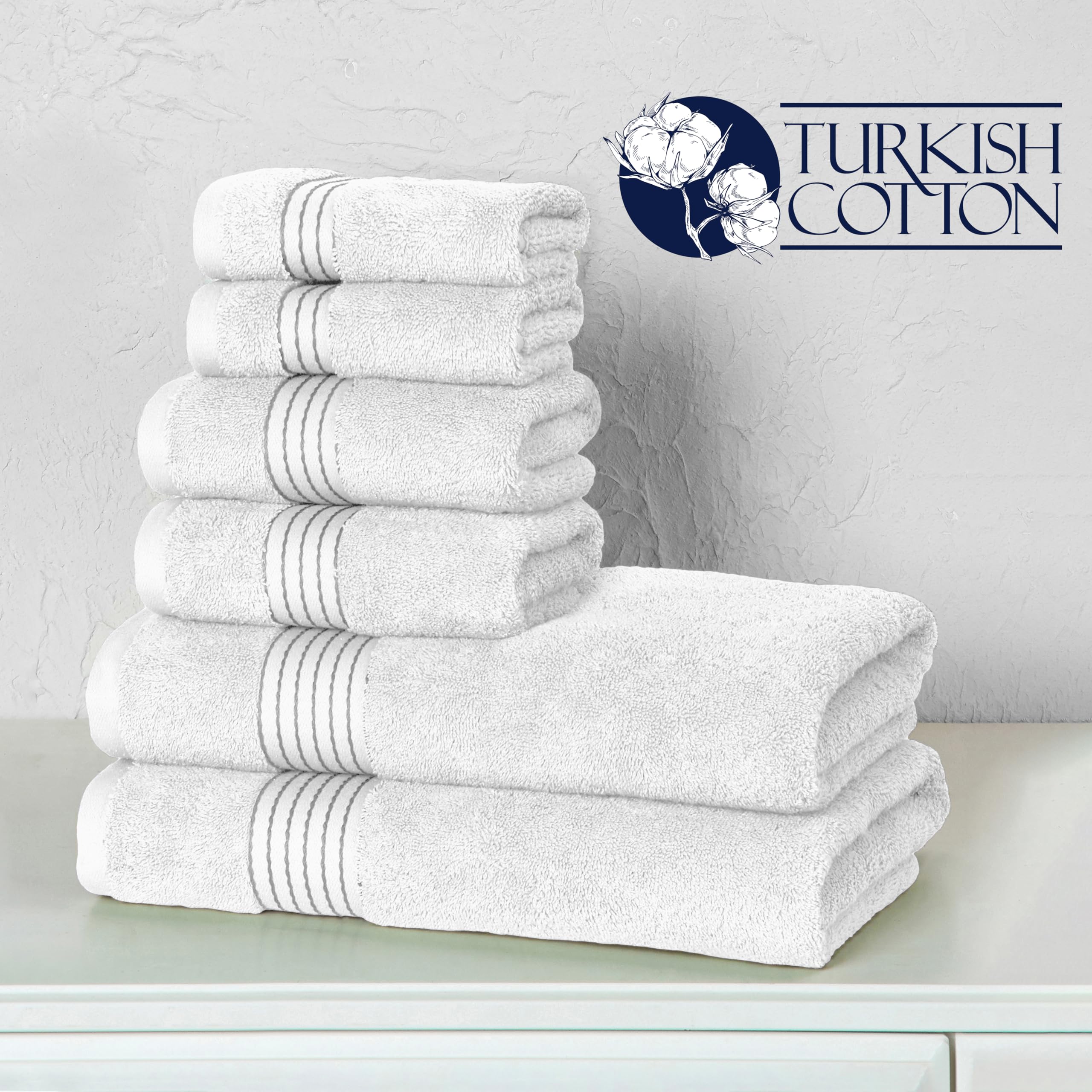 Elegant Comfort Premium Cotton 6-Piece Towel Set, Includes 2 Washcloths, 2 Hand Towels And 2 Bath Towels, 100% Turkish Cotton -