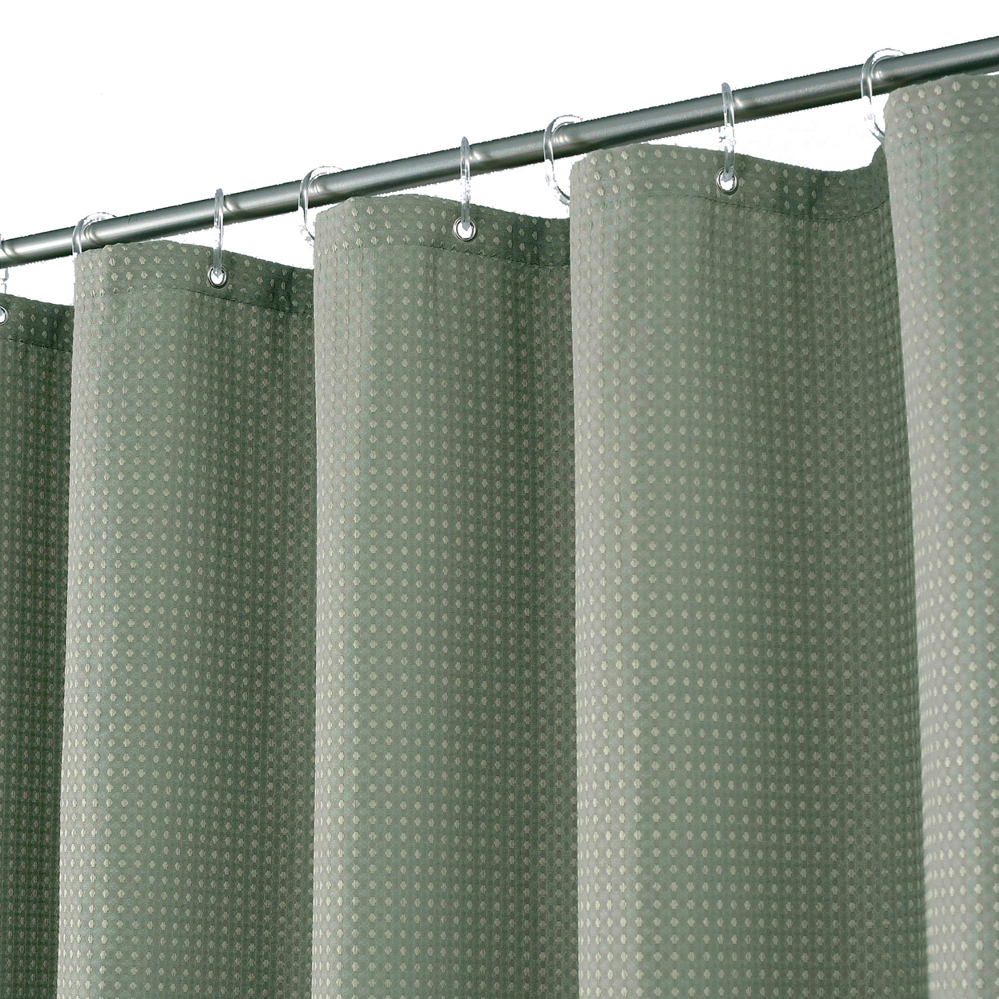 Short Waffle Weave Fabric Shower Curtain 66 Inch Long, Hotel Luxury Spa, 230 Gsm Heavy Duty, Water Repellent, Machine Washable,
