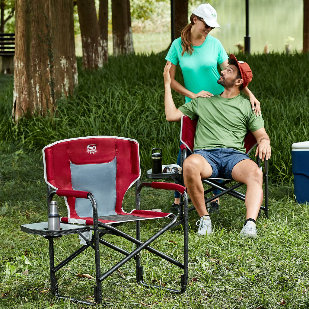 Timber Ridge Lightweight Oversized Camping Chair, Portable Aluminum Directors Chair With Side Table For Outdoor Camping, Lawn, Picnic And Fishing, Supports 400Lbs (Red) Ideal