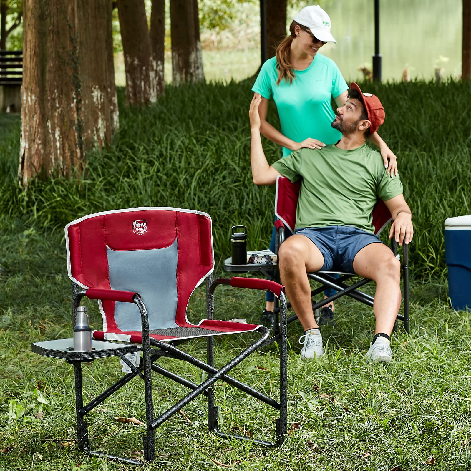 Timber Ridge Lightweight Oversized Camping Chair, Portable Aluminum Directors Chair With Side Table For Outdoor Camping, Lawn, Picnic And Fishing, Supports 400Lbs (Red) Ideal